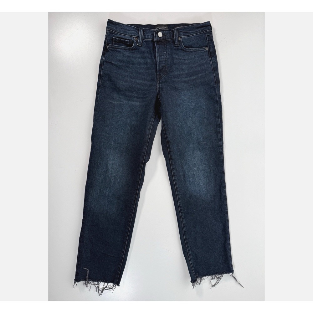BANANA REPUBLIC High Rise Straight Leg Button Fly Jeans Womens 26 28x27 Raw Hem